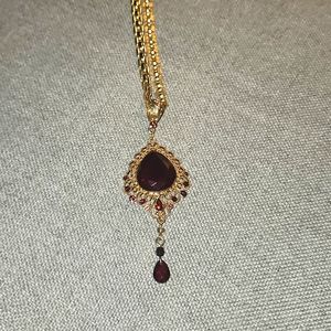 Faux Ruby Necklace, Faux Gold and Red Gem